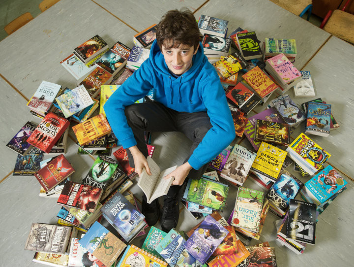 Munster 2014 champion, and All-Ireland finalist in the Eason's Spelling Bee competition Jack Feeney, a past pupil at Inch NS, returned to his Alma Mater to deliver his prize of €3000 of books to the school library. Photograph by John Kelly.